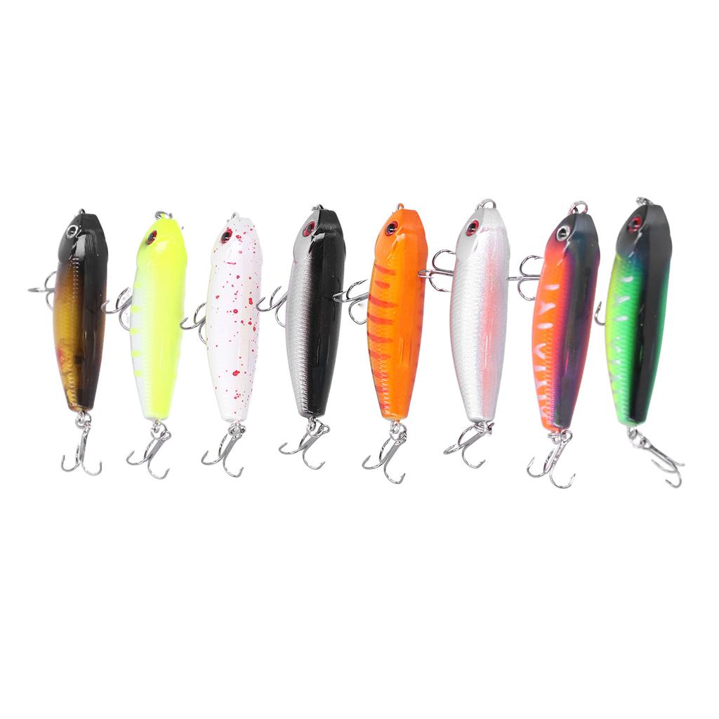 8pcs Fishing Lures Hard Bait 3D Eyes Floating Pencil Fishing Lure with Treble Hook