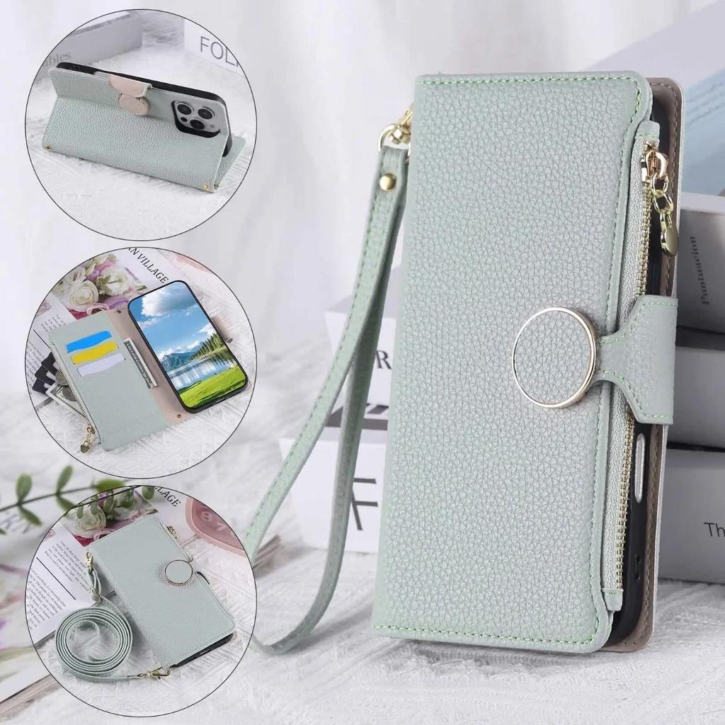 Custodia per Telefono a Tracolla con Laccetto e Zip per Donna per Samsung Galaxy Z Fold 7 6 5 4 Fold7 Fold6 Portafoglio Porta Carte Copertura in Pelle