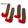 Knitted Socks for Christmas 4 Pcs Table Chair Leg Covers, Striped Elf Elastic Felt Pads Chairs Socks, Furniture Floor Protectors Dining Room,