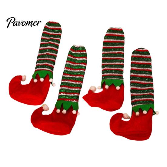 Knitted Socks for Christmas 4 Pcs Table Chair Leg Covers, Striped Elf Elastic Felt Pads Chairs Socks, Furniture Floor Protectors Dining Room,