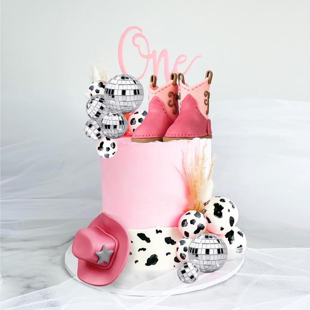 Spiegelkugel Dekorationen Cowgirl Hut und Stiefel Kuchenaufsätze Diskokugel Kuchenaufsatz Western Cowgirl Geburtstagsfeier Gastgeschenke Zubehör
