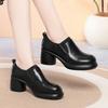 Sapatos de Couro Retrô, Sapatos de Salto Grosso com Solado Grosso, Sapatos para Mulheres de Meia-idade e Idosas, Sapatos Femininos Estilo Britânico