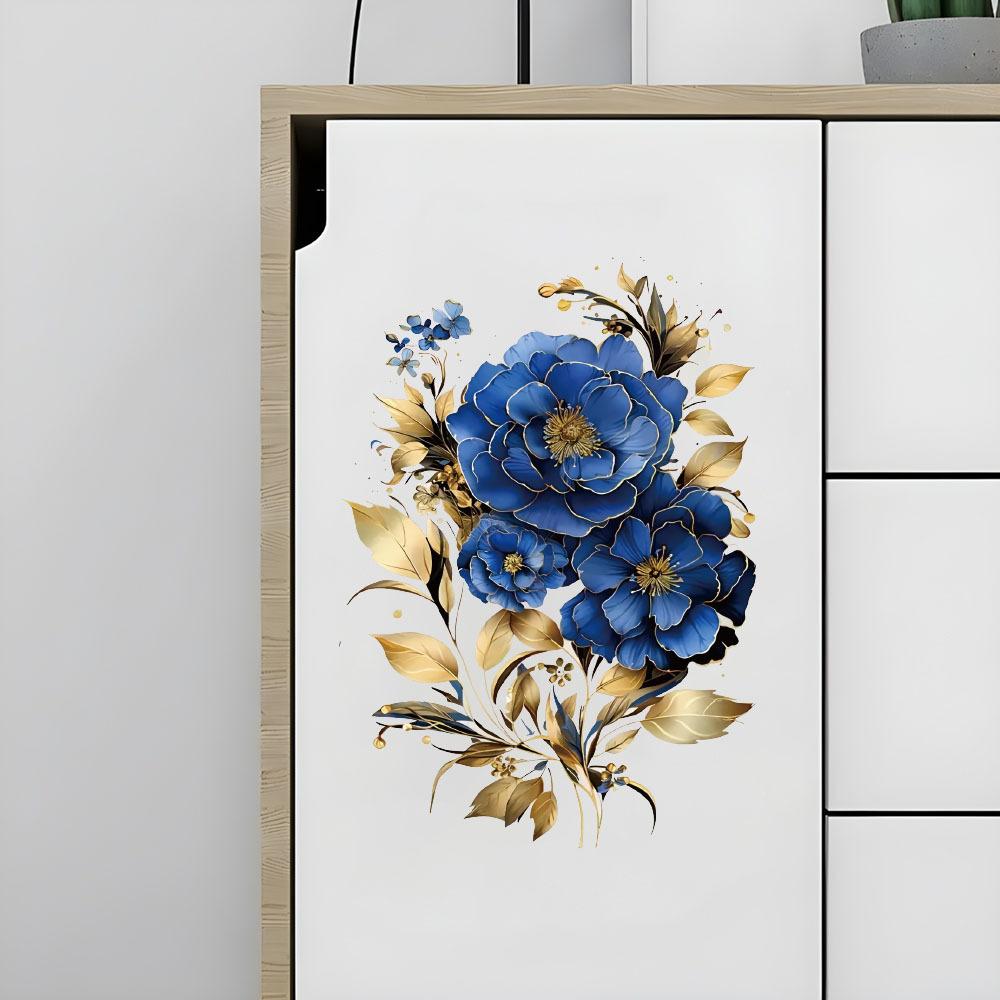 Self-adhesive Gorgeous Blue Peony Wall Stickers Large Flowers for Dining Room Accent Wall Home Decor
