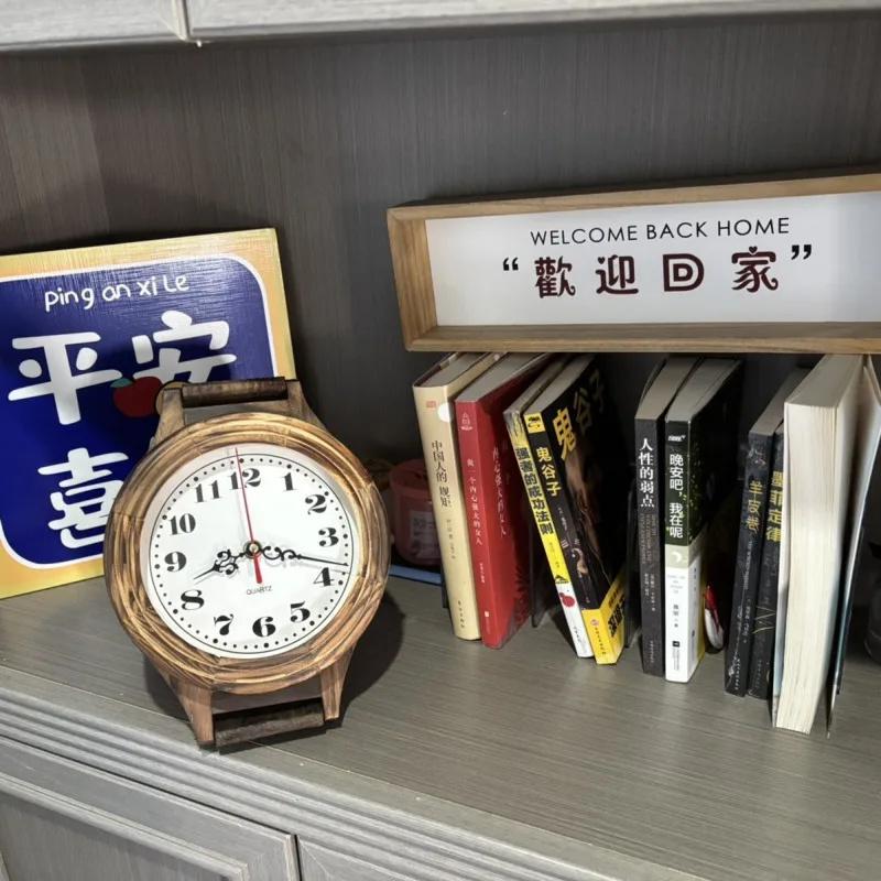 Solid Wood Foldable Wall Clock Silent Vintage Living Room Office Hanging Clock Creative Home Decoration Rustic Wall Art Gift