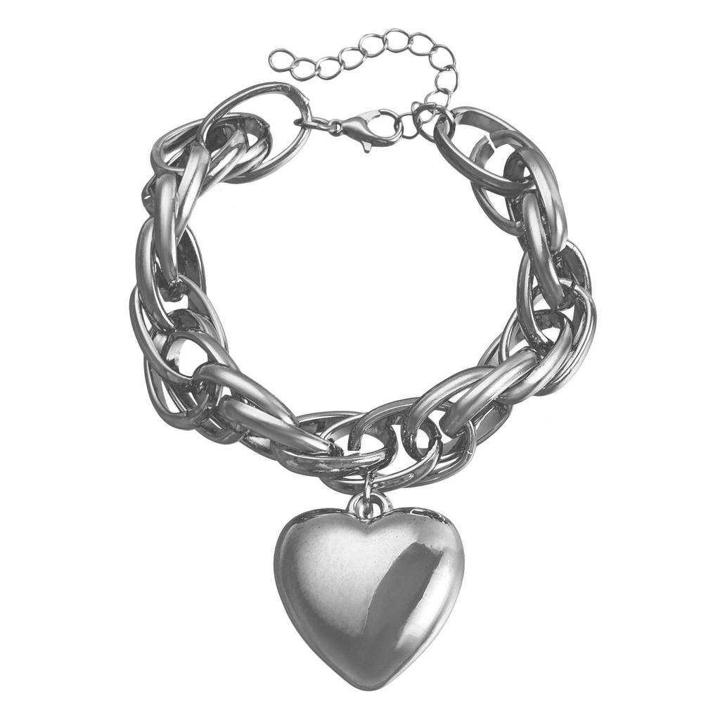 Chunky O-Chain Heart Pendant Necklace: European & American Cool Style with Exaggerated Hollow Peach Heart Design