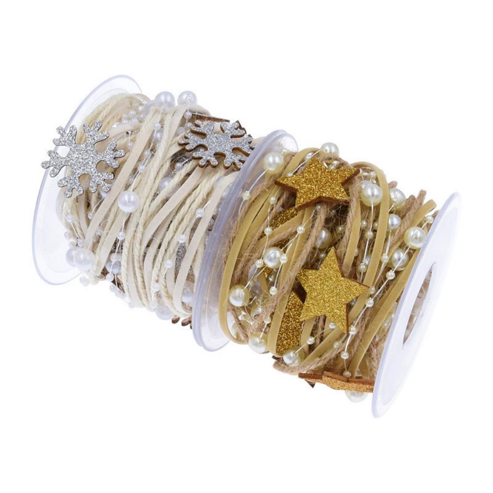 1/2M Christmas Ribbon Decoration Star Bead Chain Ribbon Xmas Tree Ornament DIY Christmas Gift Box Packaging 2023 New Year Natal 7