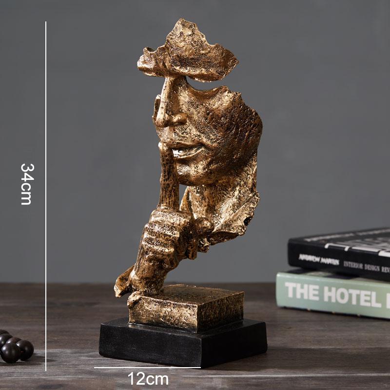 Il Silenzio è Oro Personaggio Retrò Resine Statua Scultura Astratta di Volto Umano Decorazione da Scrivania Arredamento Decorazioni per la Casa Vintage