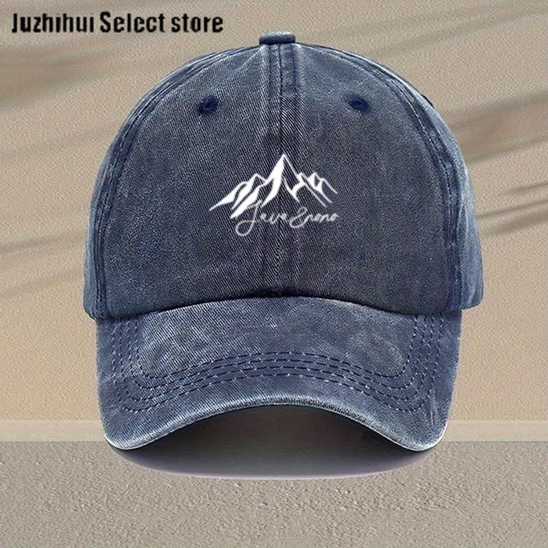 Mountain Peak Print Washed Baseball Cap Vintage Outdoor Hiking Adjustable Hat for Unisex One Size