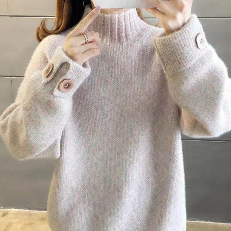 Sweater for Women Autumn Winter Thickened Warm Knitted Stretchy Long Sleeve Oversize Tops