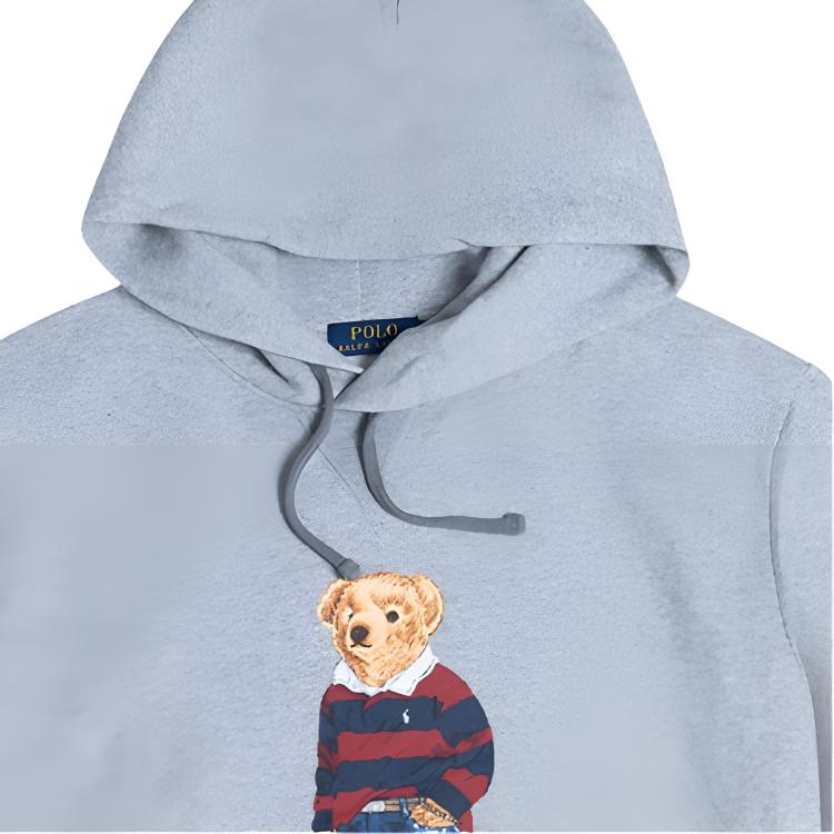 Polo Ralph Lauren FW23 Bluza polarowa z kapturem i długim rękawem w jednolitym kolorze z wzorem misia Męska bluza Szara 710790597-002