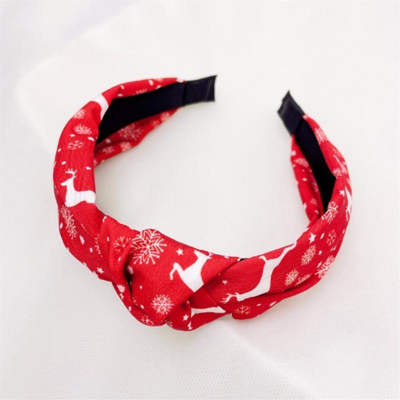 Women Headband Fashion Headband with Knot Christmas Printing Ladies Headdress