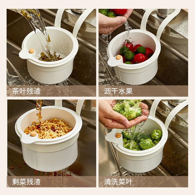Kitchen Sink Drain Basket With Removable Filter Press-to-Empty Design - ABS Modern Hanging Organizer Dish Drying Food