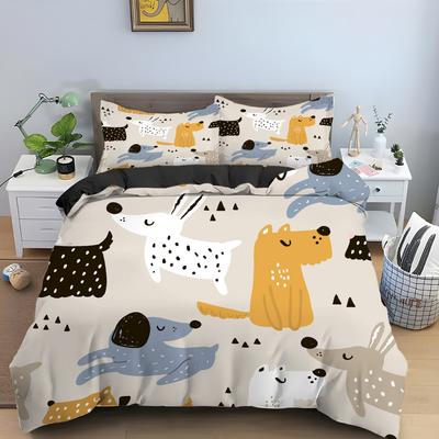 Cartoon Dog King Queen Duvet Cover Lovely Illustrated Pet Puppy Bedding Set Animal Quilt Cover 2/3pcs Polyester Comforter Cover