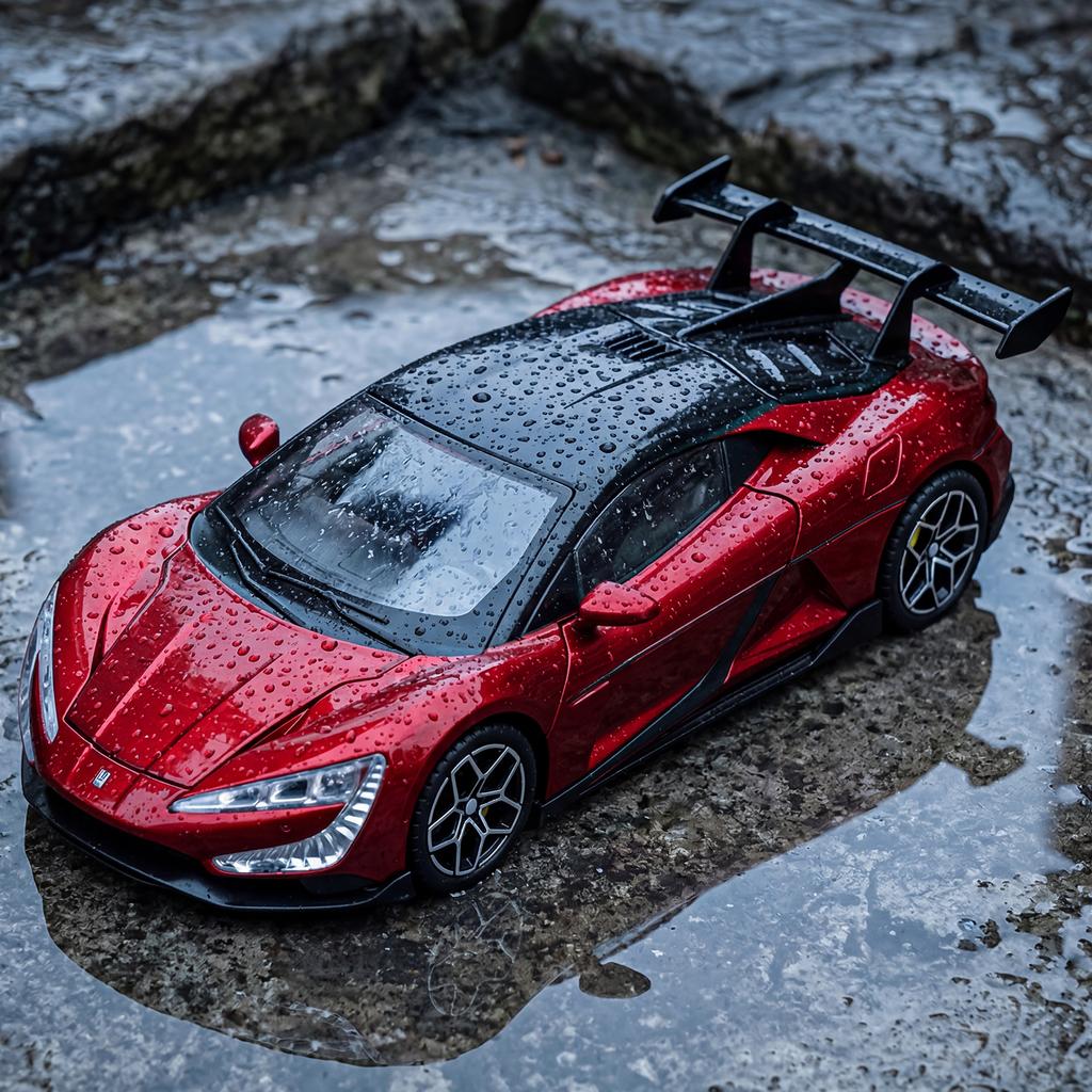 1:24 BYD Yangwang U9 Supercar Alloy Metal Diecast Model Car Sound and Light Pull Back Children's Toy Collectibles Birthday Gifts