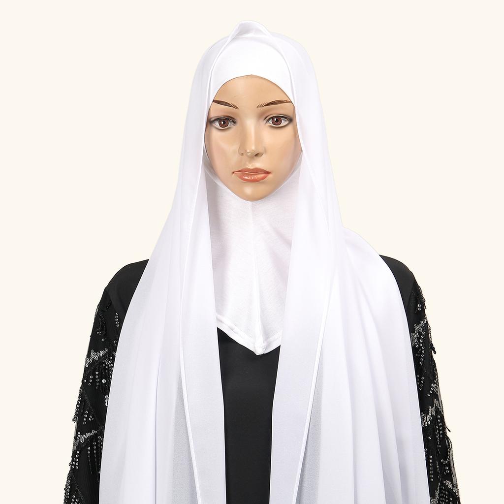 New Chiffon Hijab With Matching Undercap Over Neck Women Scarf Shawl Underscarf Jersey Inner Caps Muslim Hijabs 2pcs One Set