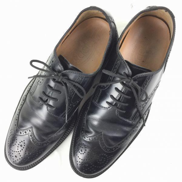 TOD'S Wingtip Leather Business Shoes Black size 8 Men's(USED)