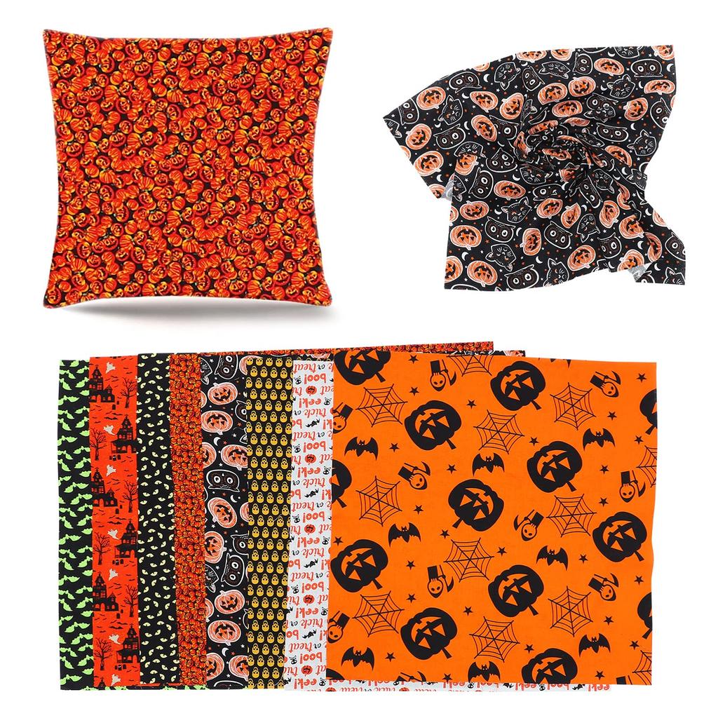 LIOOBO Halloween Cut Patchwork Fabric DIY Cotton Home 8 Pieces Fabric, Cloth, Fabric, Scraps, Set, Crafts, Pumpkin, Skeleton, Bat, Fabric, Handmade,