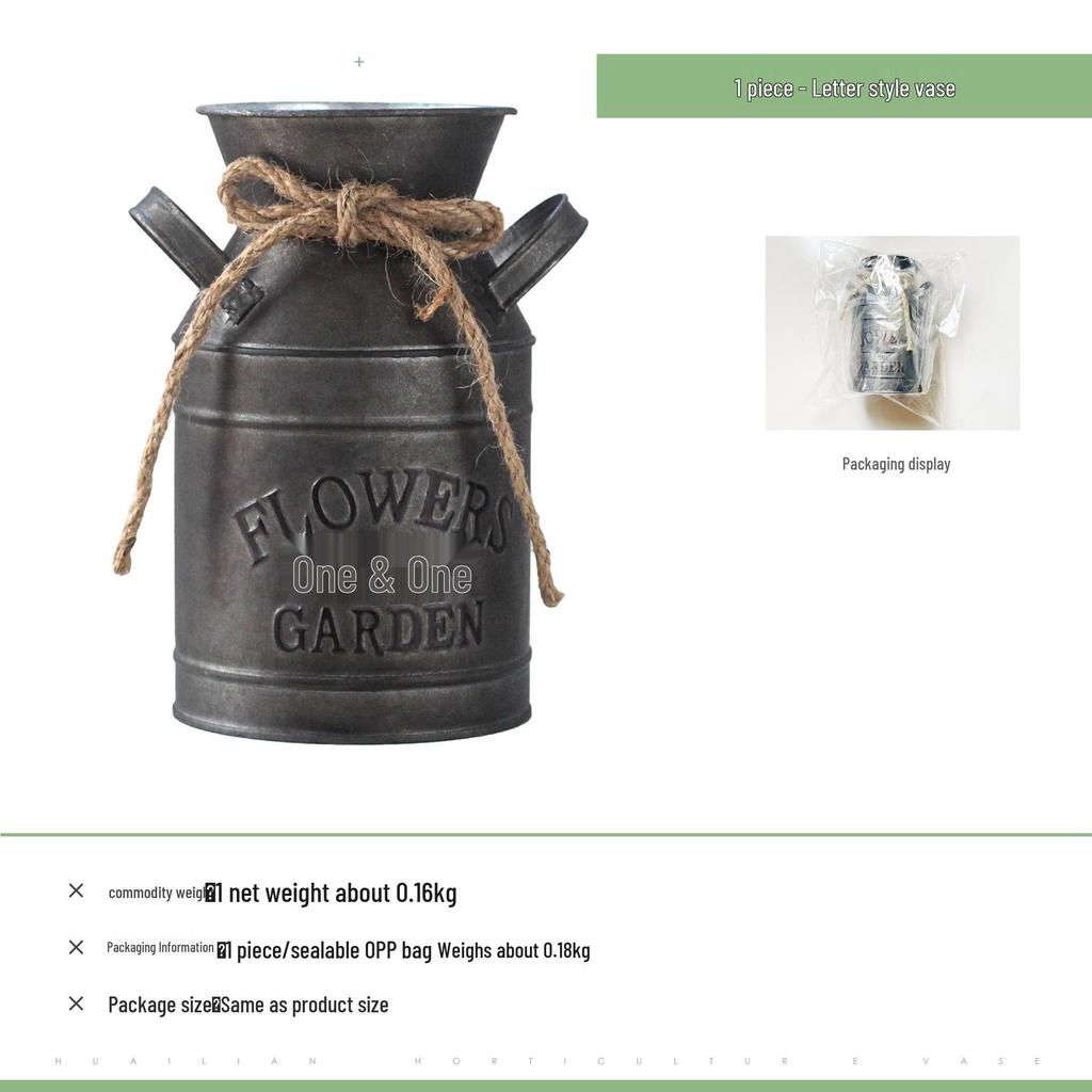 Antique Bronze Milk-Can Iron Flower Vase for Gardening & Home Decor