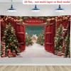 2D Christmas North Pole Scene Backdrop, Red Barn Door & Xmas Tree Photography Background