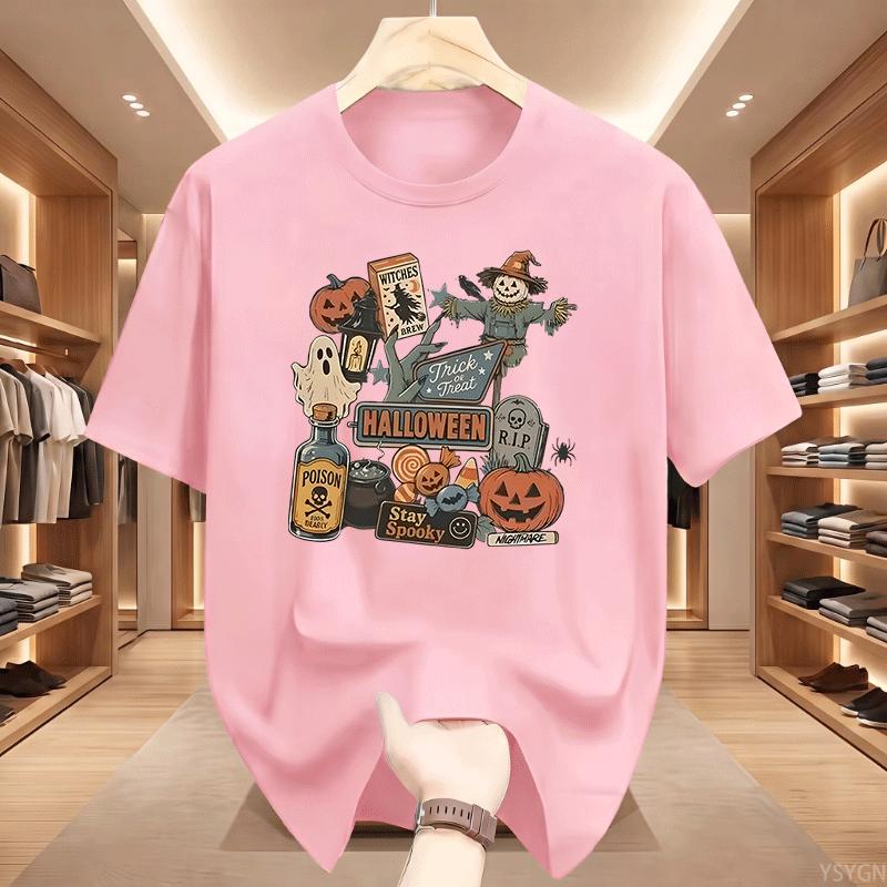 Halloween Tshirt Unisex Unisexs Spooky Season Graphic Tee Pumpkin Ghost Scarecrow Tshirt Cotton Short Sleeve Loose Tees