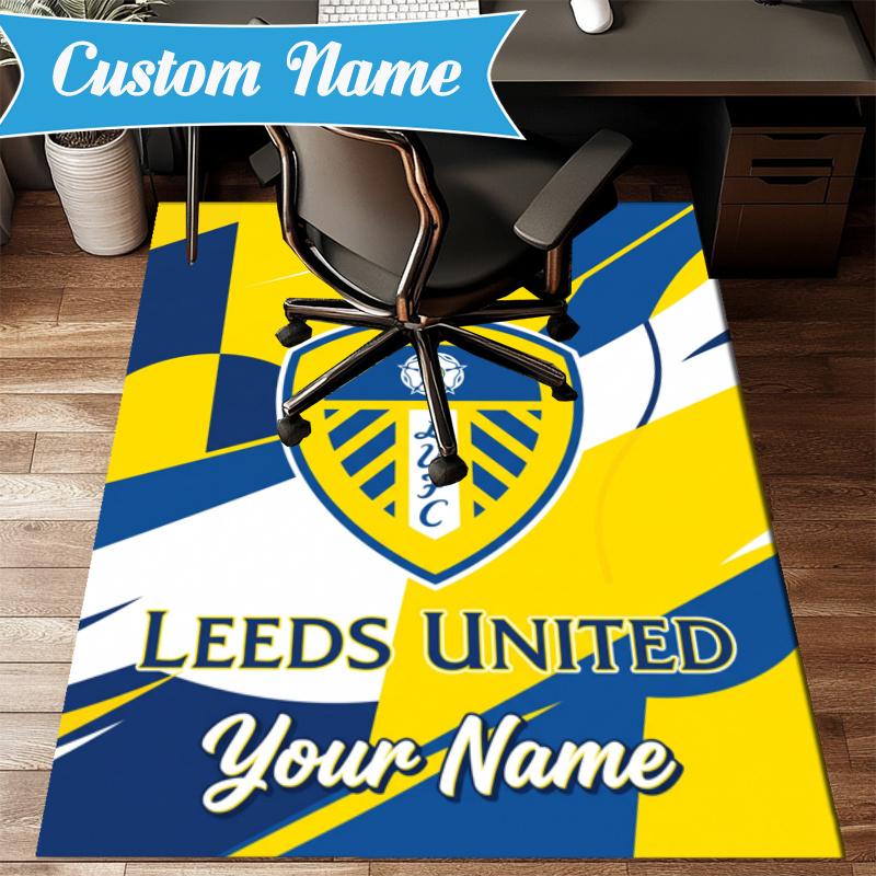 Custom Name Leeds United Carpet Non-Slip Area Rug, Durable Polyester, Ideal for Living Room, Bedroom, Entryway, Decorative Gift