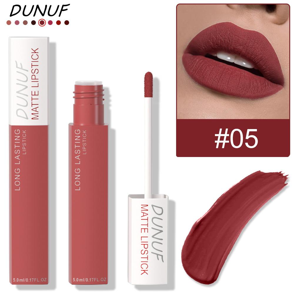 DUNUF 8 Colori Nude Marrone Lucidalabbra Rossetto Velluto Opaco Rossetto Liquido Impermeabile a Lunga Tenuta Trucco Sexy per Donne Tinta Labbra