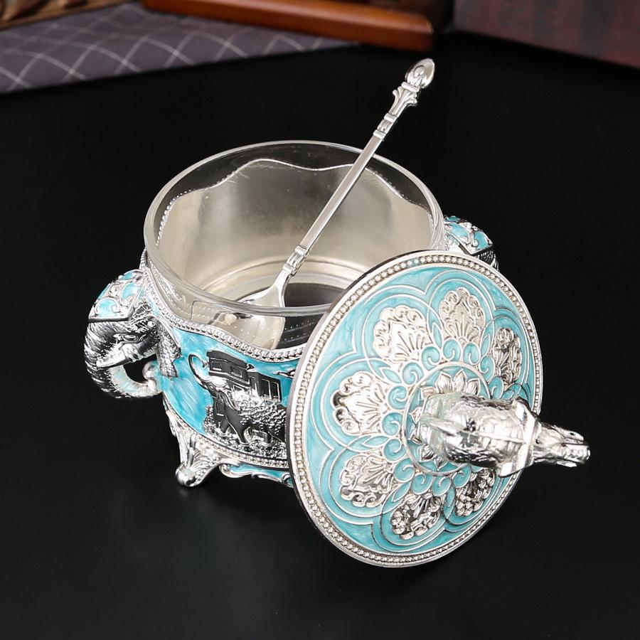 Castle Baby Elephant Double Handle Round Seasoning Jar Sugar Jar Household Sugar Cup Light Luxury Creative Seasoning Box Dried Fruit