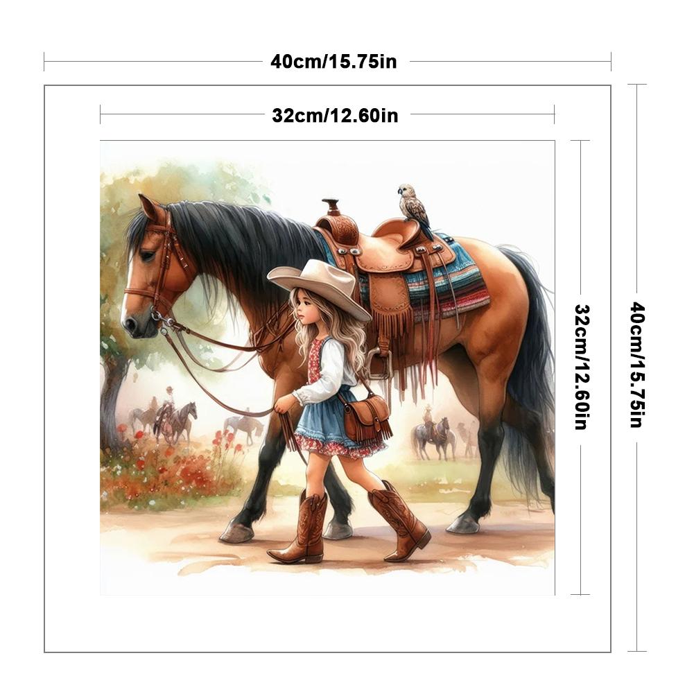 Girl and Horse Printed Cross Stitch Kit DIY 11CT Embroidery Craft Set Home Decor