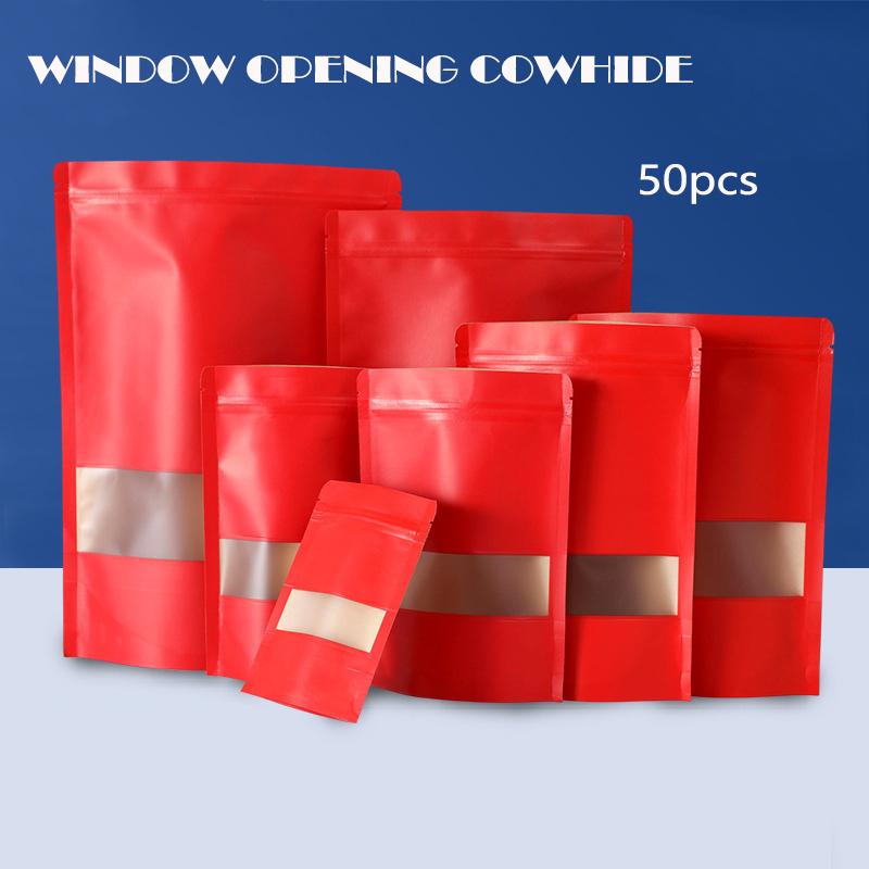 

50 шт., красная крафт-бумага, стоячая сумка с застежкой-молнией и закрывающимся уплотнением