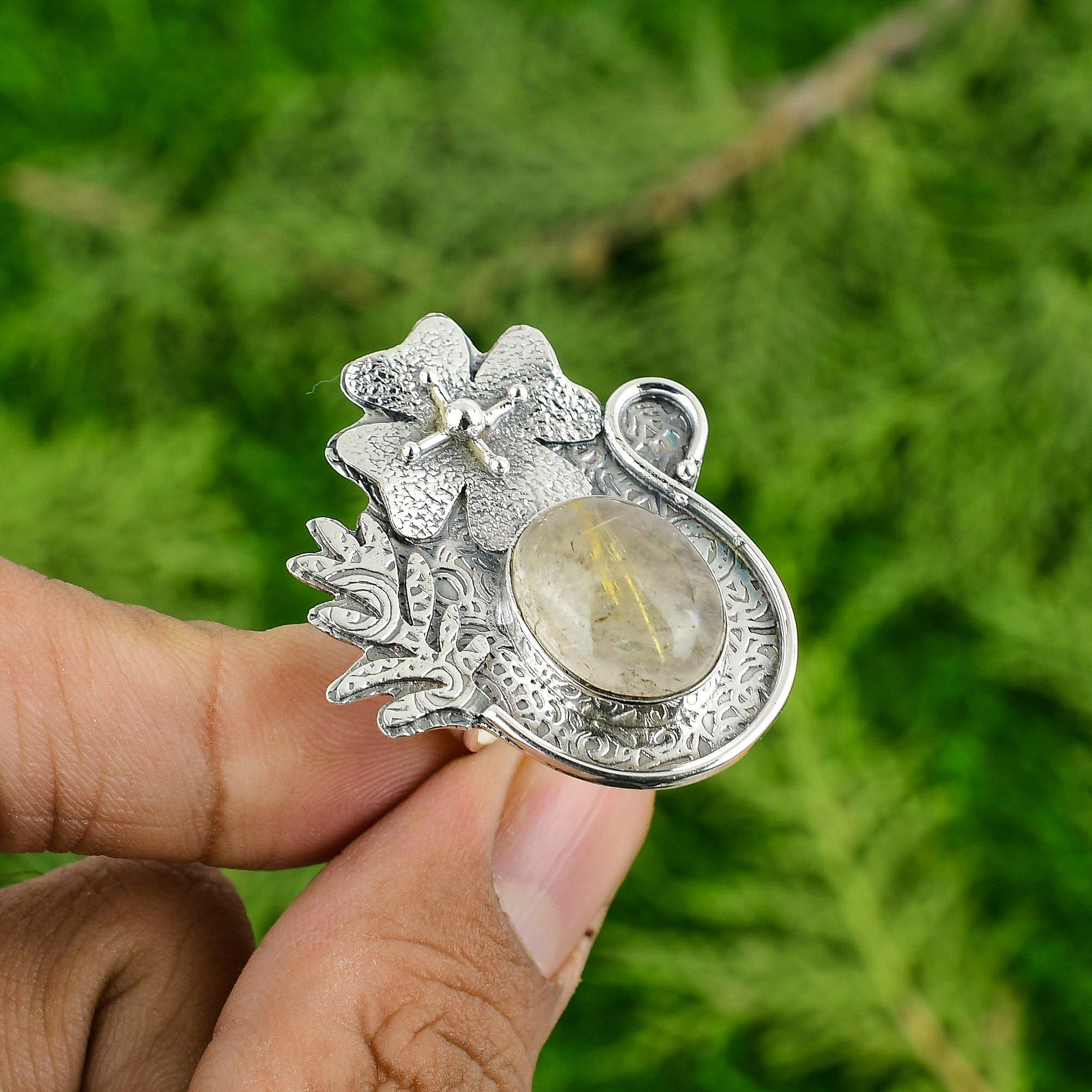 

Кольцо-солитер из стерлингового серебра 925 пробы, овальный натуральный золотистый рутил, безель, жена, цветок Adjustable