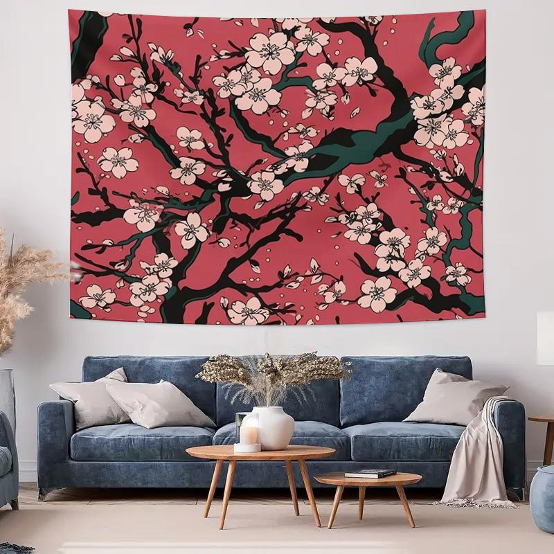 Elegant Cherry Blossom Wall Hanging Artistic Bedroom and Living Room Decorative Tapestry