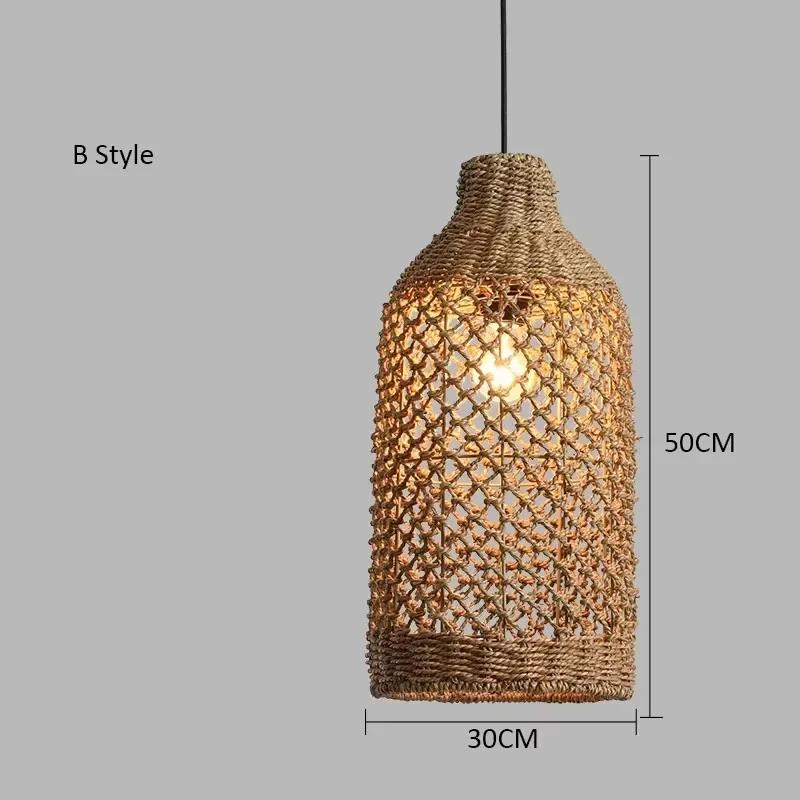 Retro Bamboo Woven Pendant Lamp Rattan Woven Room Dining Japanese Bamboo Art Lantern Tea House Lighting Fixtures