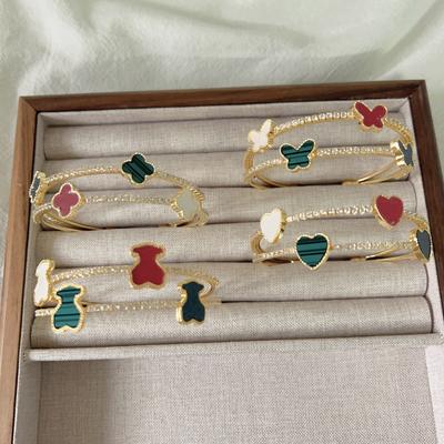 Bracelet Trèfle à Quatre Feuilles Bracelet d'Amour Bracelet Papillon Bracelet Ours Bracelet Double Zircone Ouverture Réglable Bracelet Femme