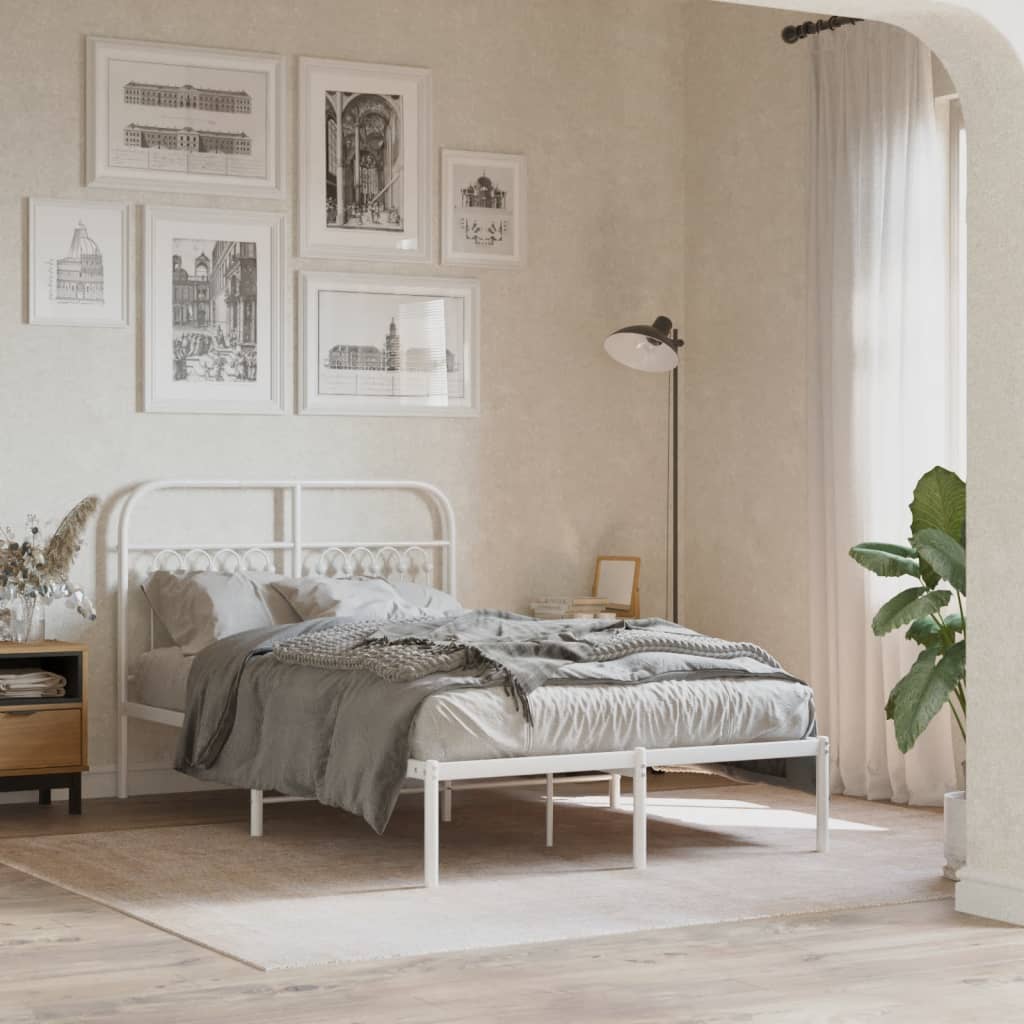 Metal Bed Frame with Headboard White 120x200 cm