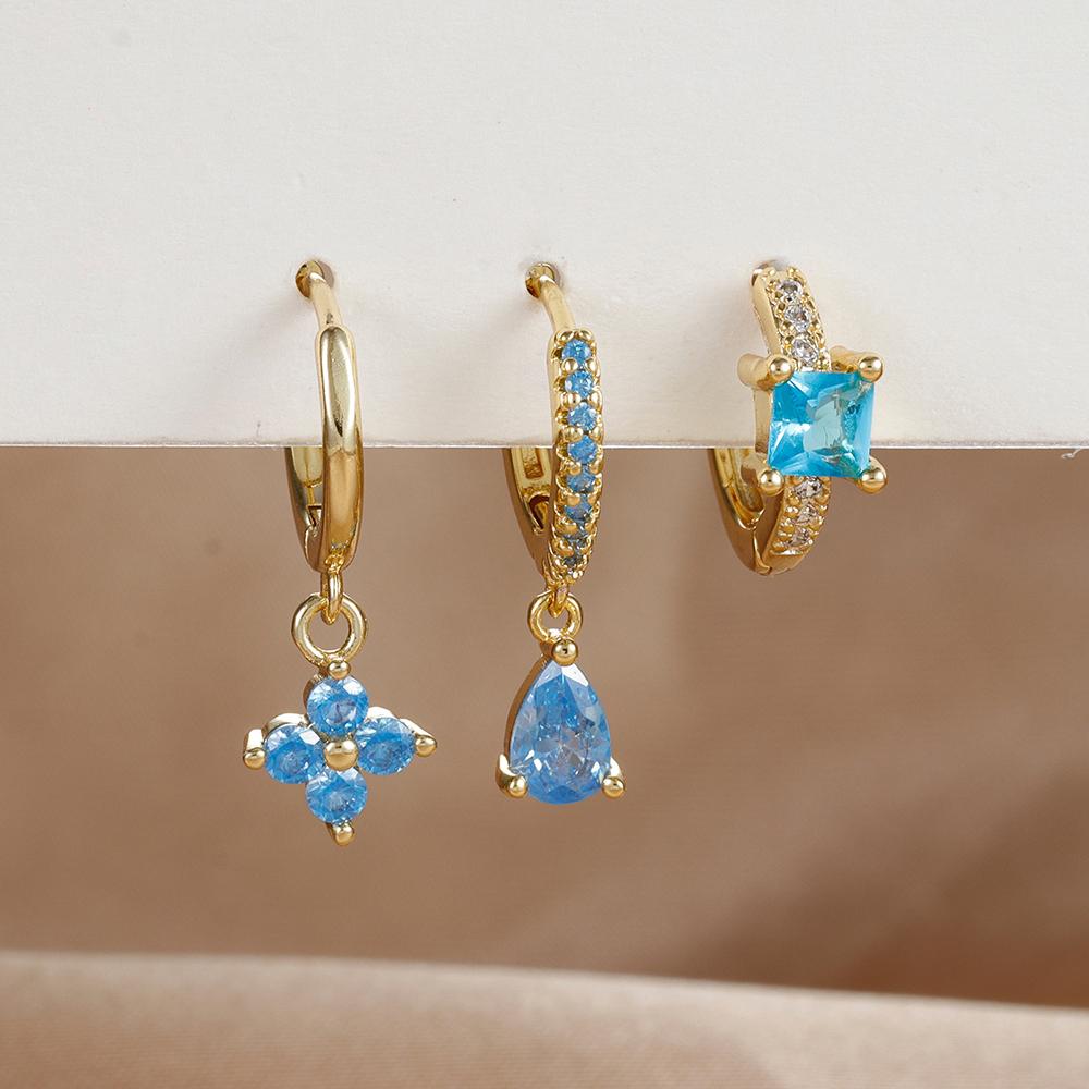 3PCS/Set Fashion Waterdrop Shape Zircon Hoop Earrings For Women Delicate Triangle Shaped Flower Stud Earrings Piercing Jewelry