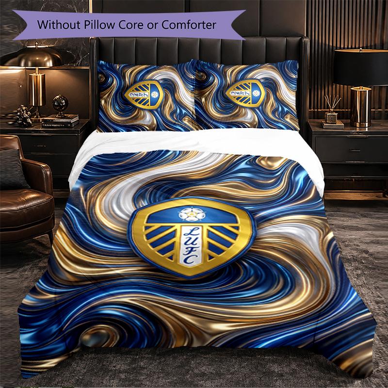 Leeds United Football 3 Piece Bedding Set Soft Duvet Cover Set with Pillowcases Printed Bedroom Decor Set for Home