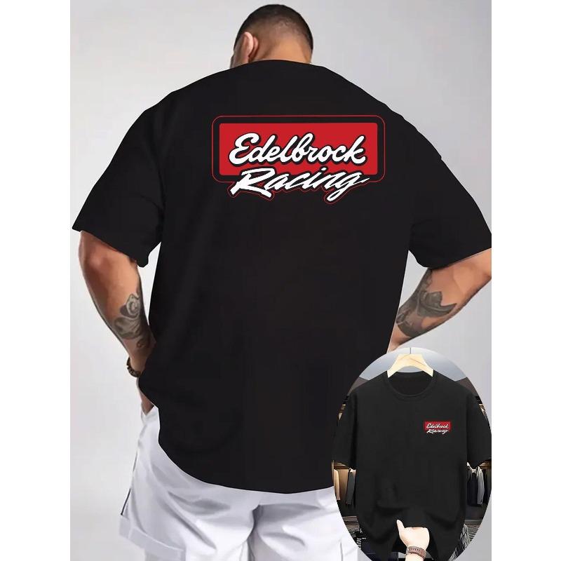 

Men s Edelbrock Racing Graphic T-Shirt - Light Gray front and back printed sweatshirt, suitable for racing fans casual summer wear 4XL чорний