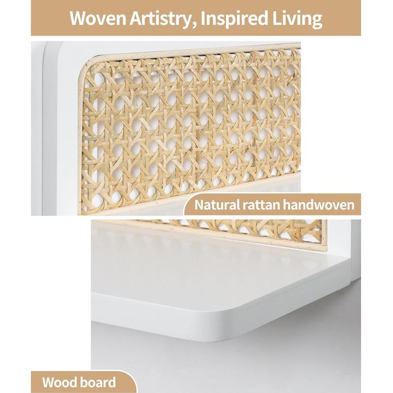 1Pc Wall Decoration Art Decoration Wooden Shelf Bohemian Style Display Rack Natural Rattan Rattan Storage Rack Wall Mounted