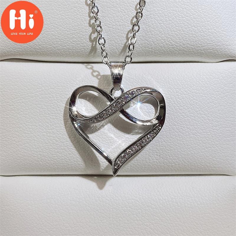 Hi Trendy Silver Color Heart Necklace Women Infinity Pendant Chain Necklace Wedding Party Jewelry Anniversary Gifts