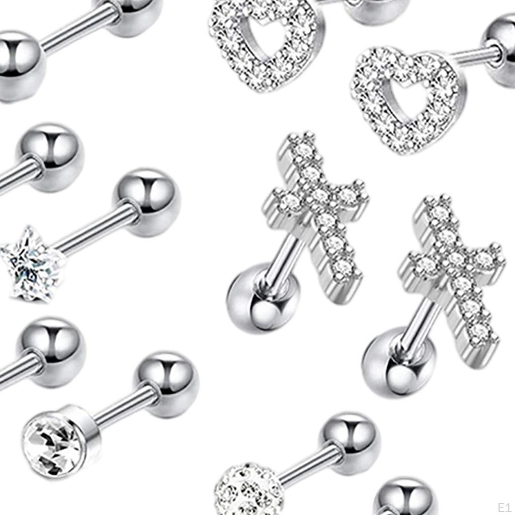 12 Pairs Stud Earrings Set Tiny Stainless Steel for Men