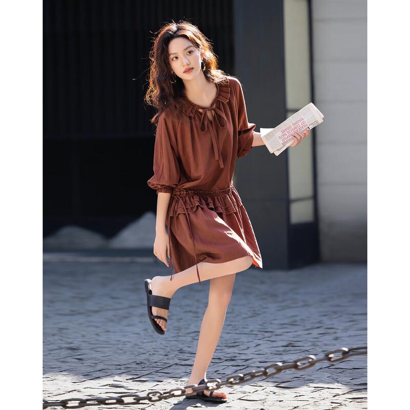 Demana Monet Rose Retro Tiered Lace Tie-Waist Midi Dress