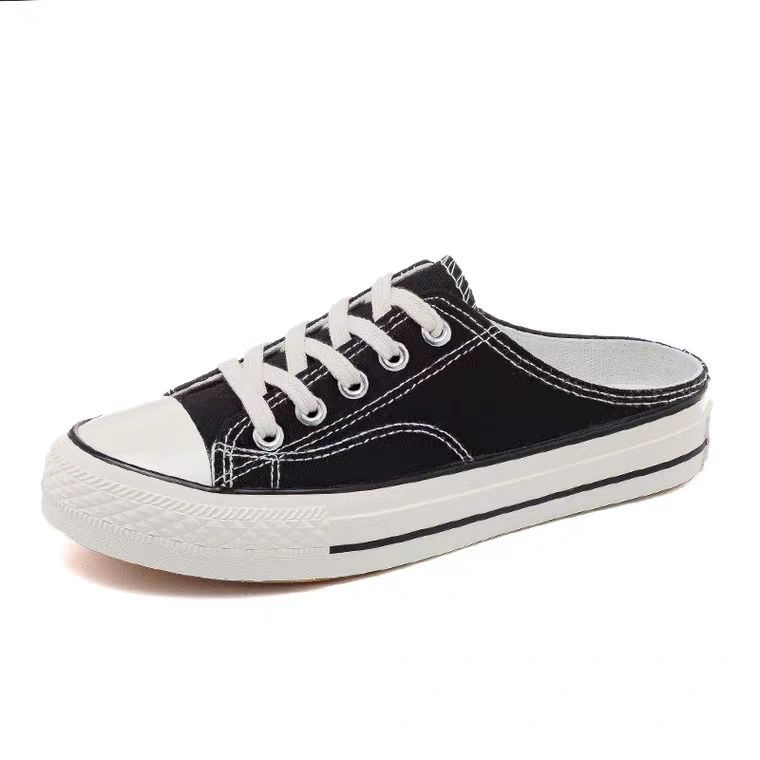 Halvdragende lerretssko for kvinner uten hæler og én pedal Sommerlate sko Sommer nye student allsidige brettsko