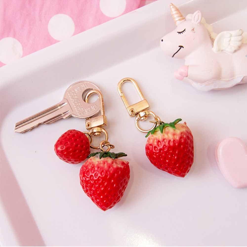 Interior Accessories Simulation Fruit Bell KeyRing Strawberry Keychain Keyrings Jewelry Gift