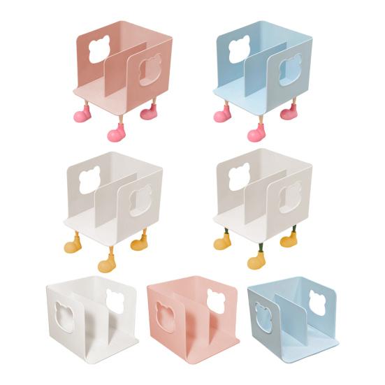 Bear Bookend Organizer with Multi-Tier Shelves Cute Desktop Bookshelf for Office Dorm Room Space-Saving Plastic Storage Rack for Book Files & Supplies