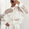 Fashion Commuter Versatile Stand-up Collar Zip-tie Cardigan Cross-border European and American Thin Perspective Lantern Sleeve Jacquard Jacket