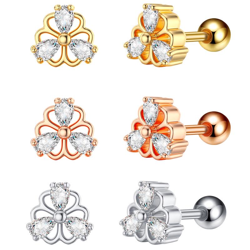 16G Zircon Micro-Inlaid Stainless Steel Cartilage Stud Earrings for Women - Trendy and Sleek Design