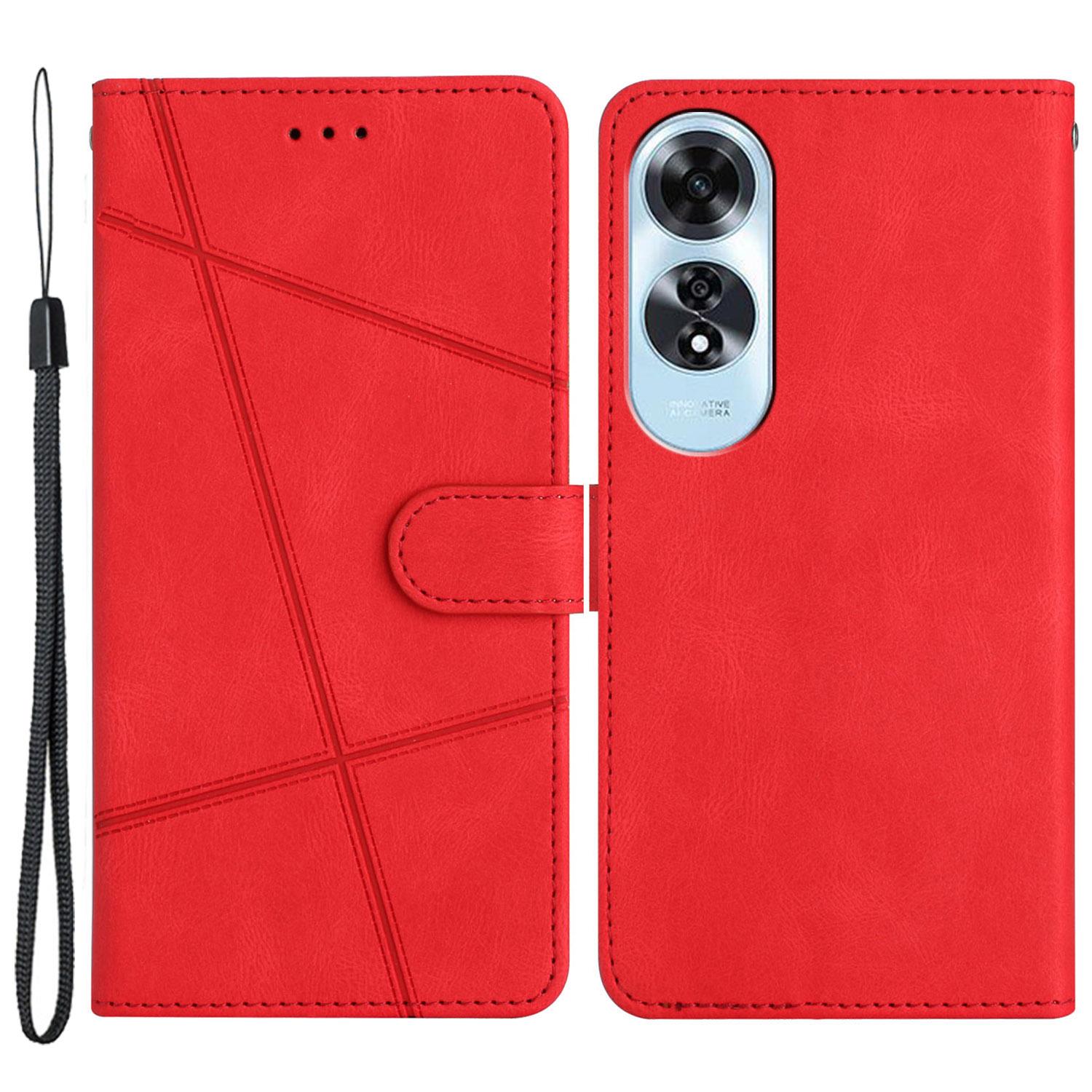 

For Oppo A60 4G Case Line Pattern Flip Leather Phone Cover with Card Slots Red