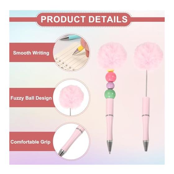 PATIKIL Fluffy Pom Pom Pens, Cute Beaded Pens for DIY Gifts, Stationery Set of 6, Light Pink, Orange, Yellow, Light Blue, Blue, Purple, Plating