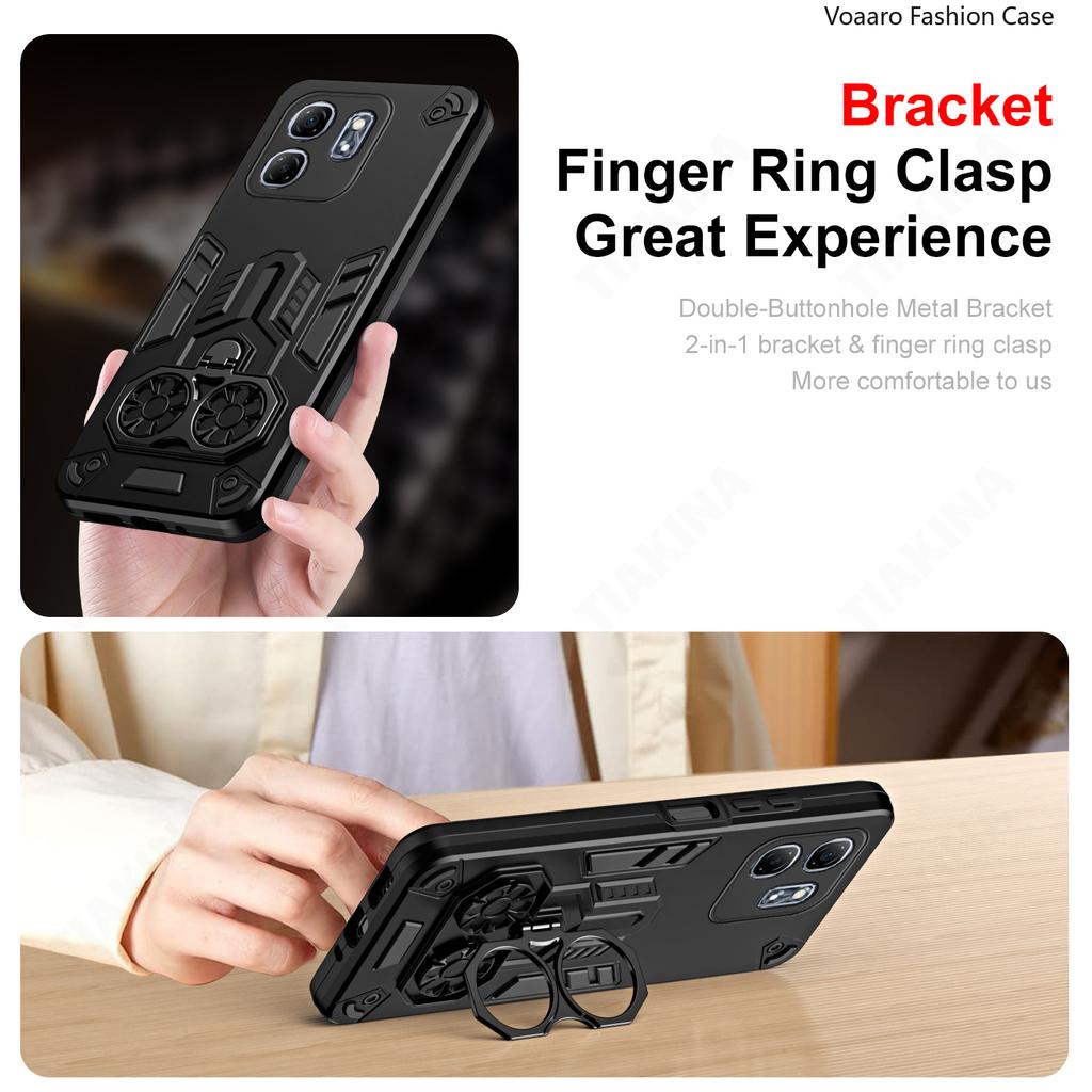 Dual Finger Ring Armor Cover for Infinix Hot 50i Case for Infinix Smart 9 Rotate Metal Bracket Kickstand Case Shockproof Capa