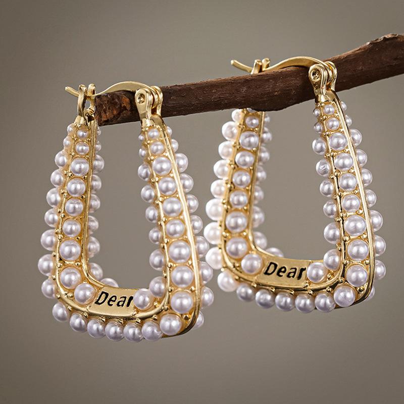 Retro Fashion Pearl Women s Earrings Japanese and Korean Simple Geometric U-shaped Design Jewelry Accessories